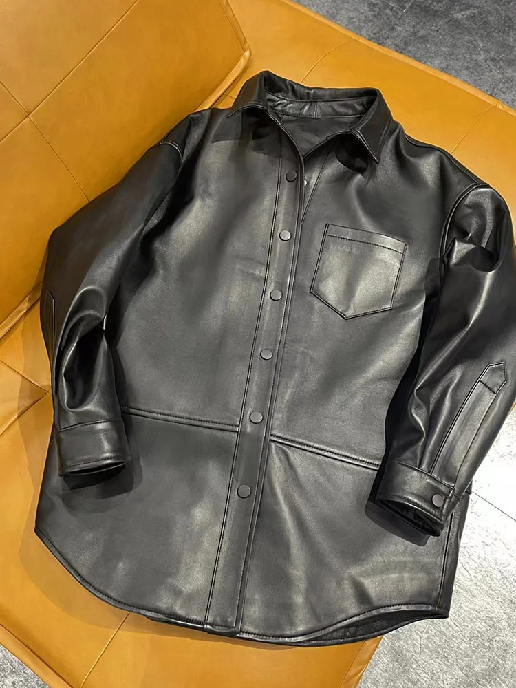 

Real Jacket 2023 Spring New Korean Fashion Sheepskin Coat Women Leather Blouse Shirt Oversized Casual
