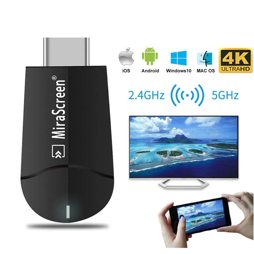 

Mirascreen K6-5G Гц ТВ ключ двухдиапазонный 2,4/5G HD WiFi Miracast DLNA Airplay TV Vara 4 K HD EZCast Wi-Fi ключ