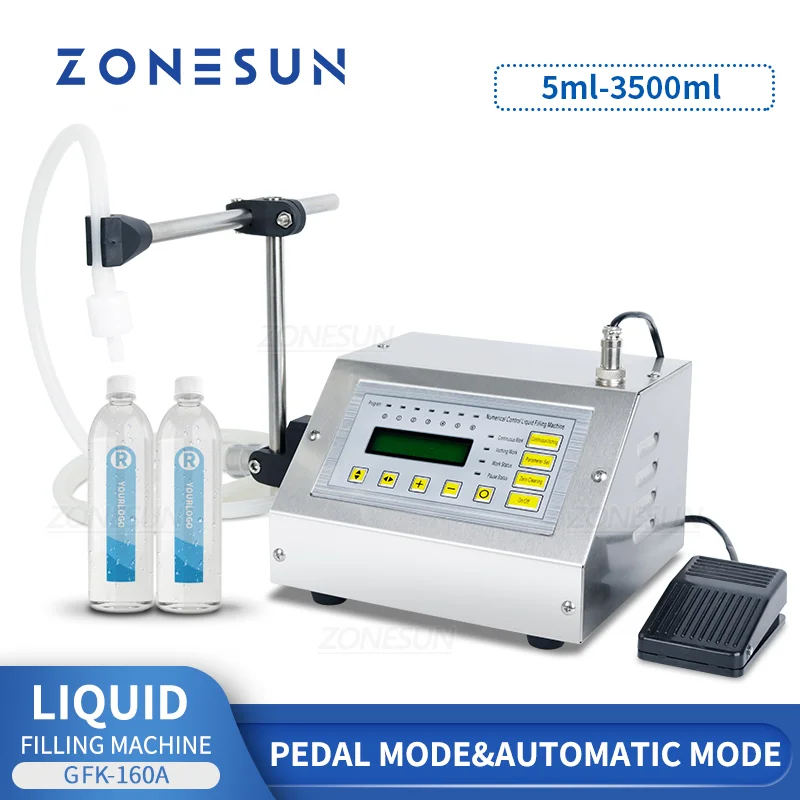 ZONESUN-máquina de llenado de botellas de agua y leche, semiautomática, GFK-160A, con Control Digital, dosificador