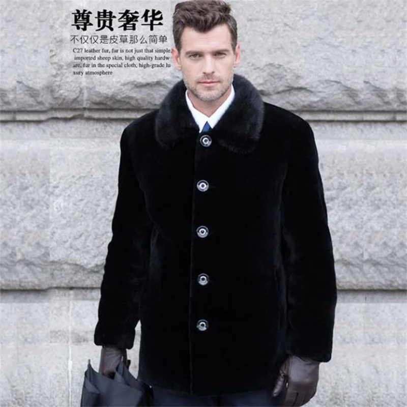 Autumn Button faux mink fur leather jacket mens winter thicken warm fur leather coat men loose jackets fashion B 252