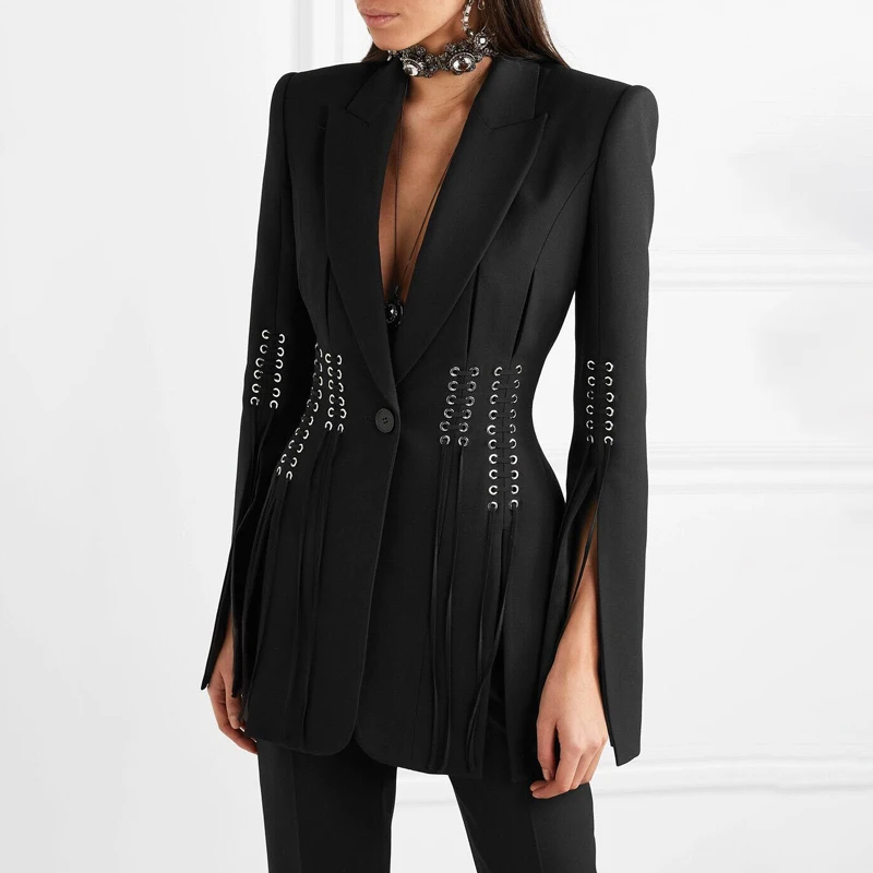 

2022 New European And American Women's Clothing One-button Slit Long-sleeved Suit Straps Small Suit Fashion Jacket Blazers