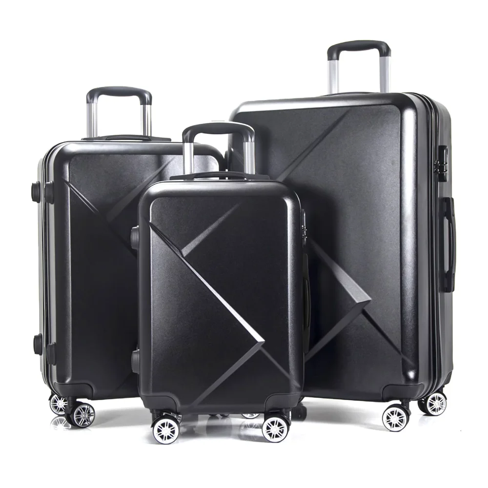 

AEDILYS 3 Piece Luggage Sets, ABS Hardshell Hardside Suitcase Set, Black