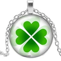 2019 handmade flower type four leaf clover necklace glass convex round 25mm pendant necklace fashion sweater chain jewelry
