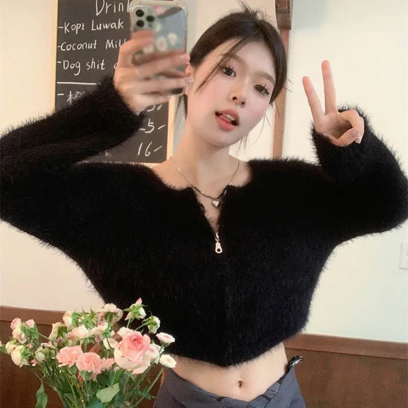 Женский свитер с круглым вырезом женский эластичный из норкового пуха длинными