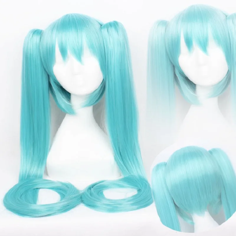 

120CM 47'' Vocaloid Miku Aqua Blue Wig With 2 Clip Ponytails Beginner Future Synthetic Hair Women Universal Cosplay Wigs