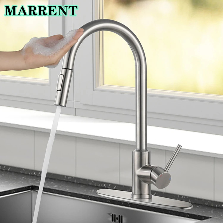 

Touch Kitchen Faucets with Pull Down Sprayer Hot Cold Pull Out Kitchen Sink Mixer Tap Brushed Nickel Smart Touch Ktichen Faucet