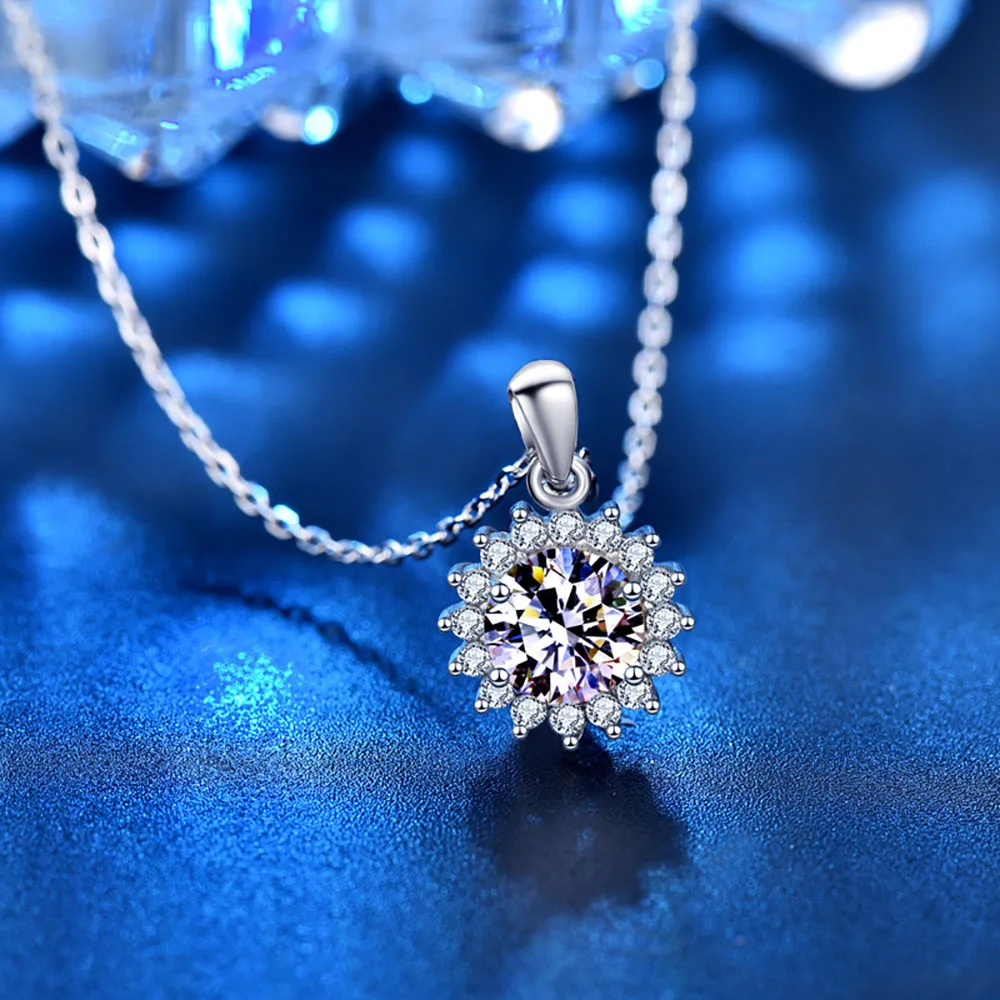 Ожерелье из серебра 925 пробы с платиновым подсолнухом и муассанитом 1ct D |
