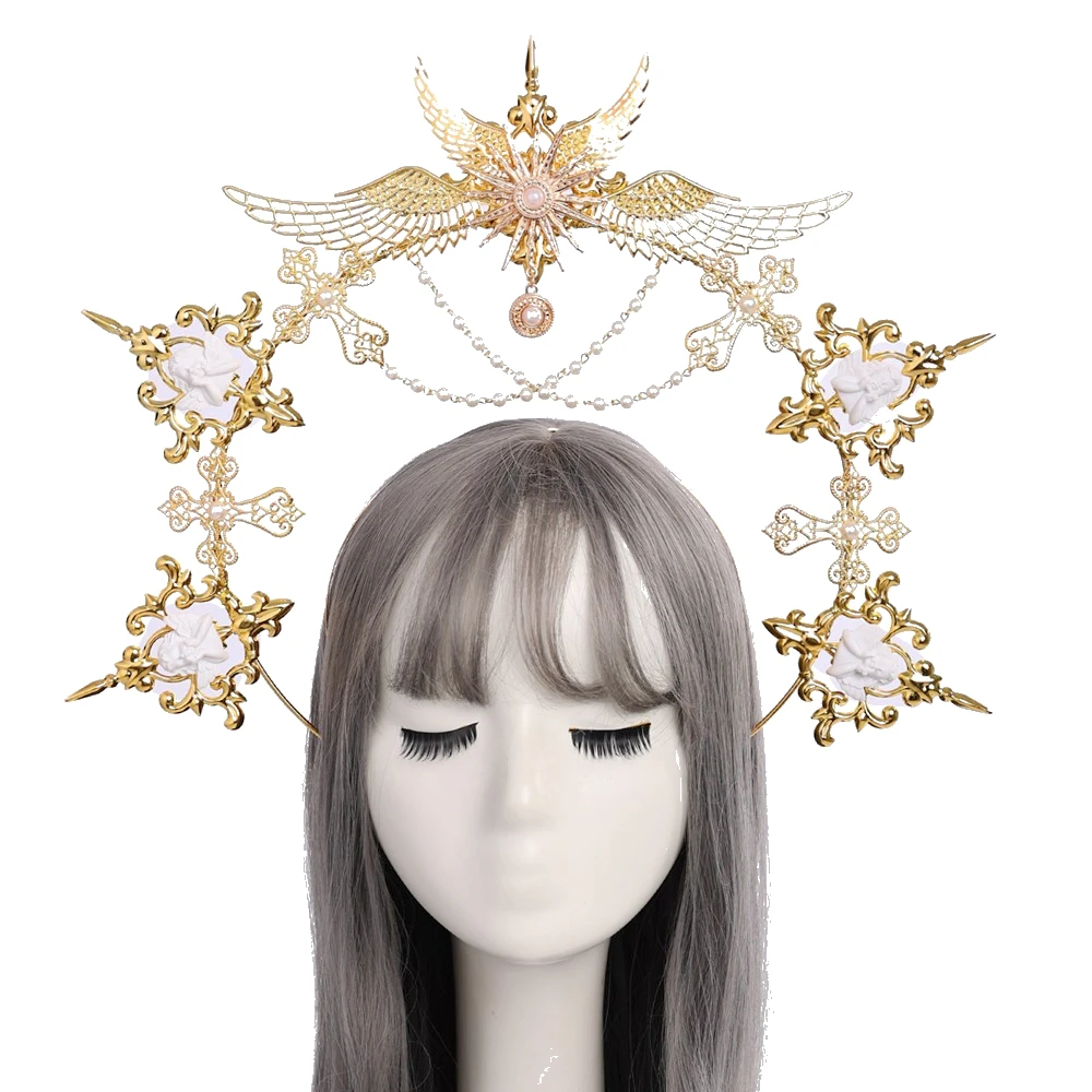 

Gothic Halo Crown Headband Gorgeous Vintage Church Mary Baroque Angel Goddess Tiara Headwear Lolita Virgin Headpiece