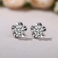 new romantic silver plated flower stud earrings for women shine cz stone inlay fashion jewelry engagement wedding party gift