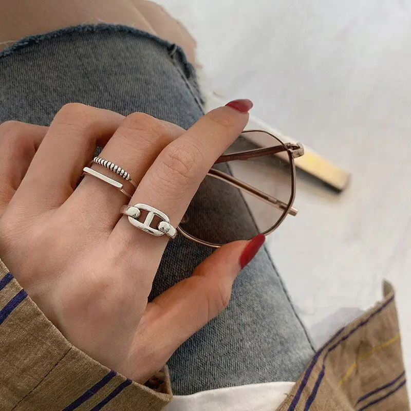 

Simple Hollow Chain 925 Silver Ring For Woman Fashion Open Index Finger Ring Man