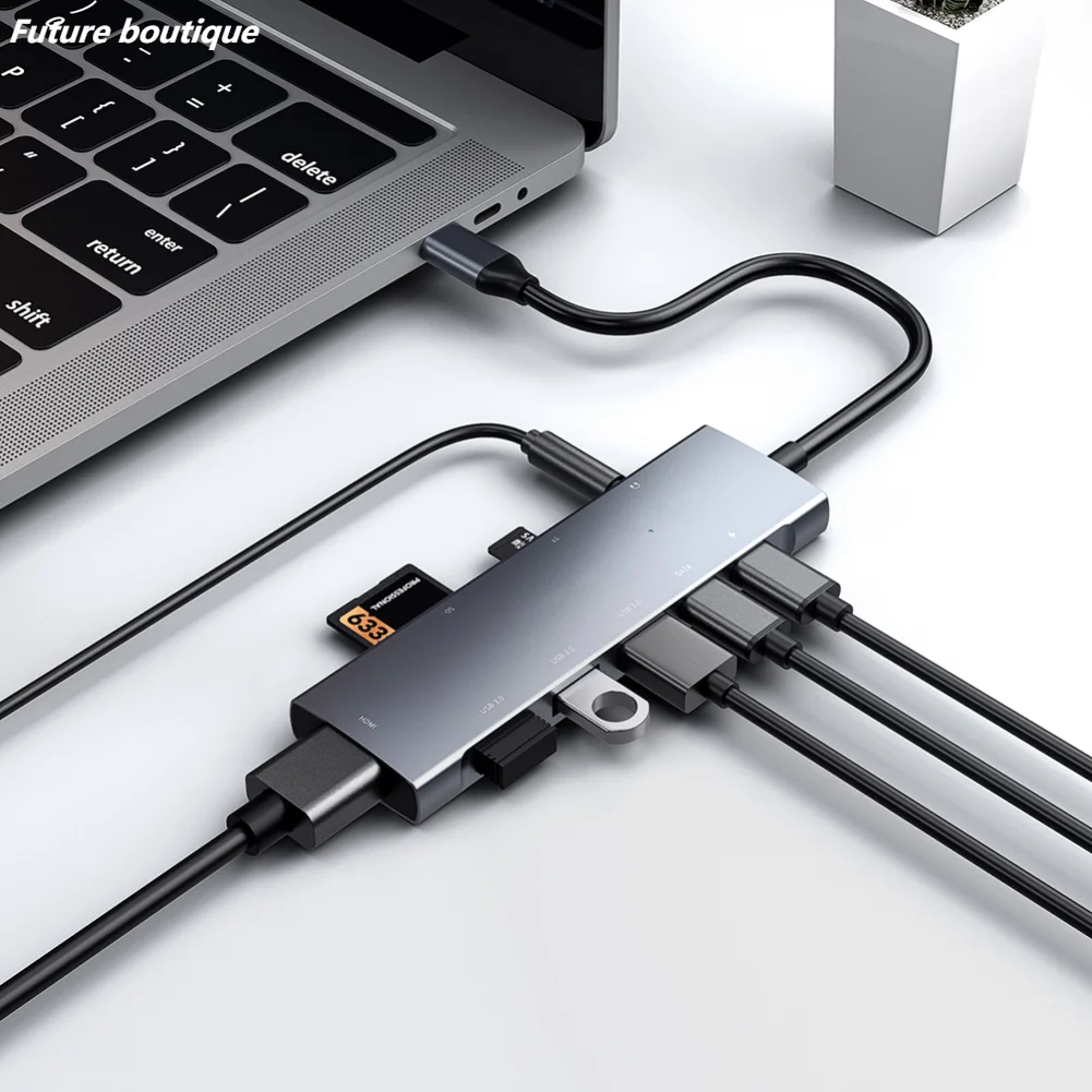 

2022 Nine-in-one Docking Station To HDMI-compatible SD/TF Audio Port USB Type C Hub Adapter Laptop Docking Station For MacBook