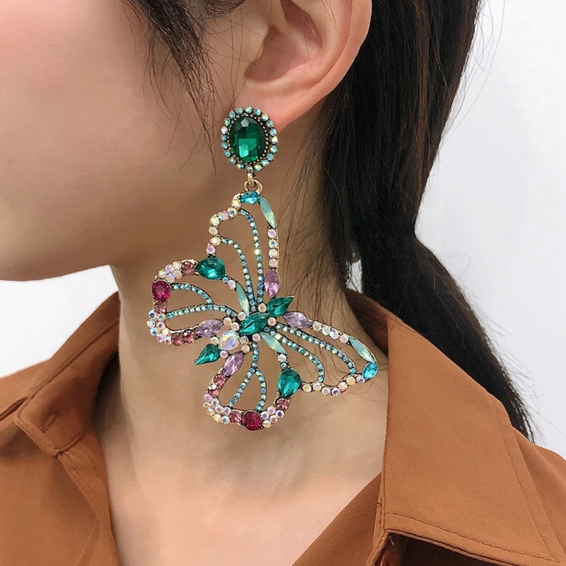 

Colorful Exaggerated Personality Butterfly Earrings For Women Creative Sweet Rhinestone Jewelry Party Stud Earrings