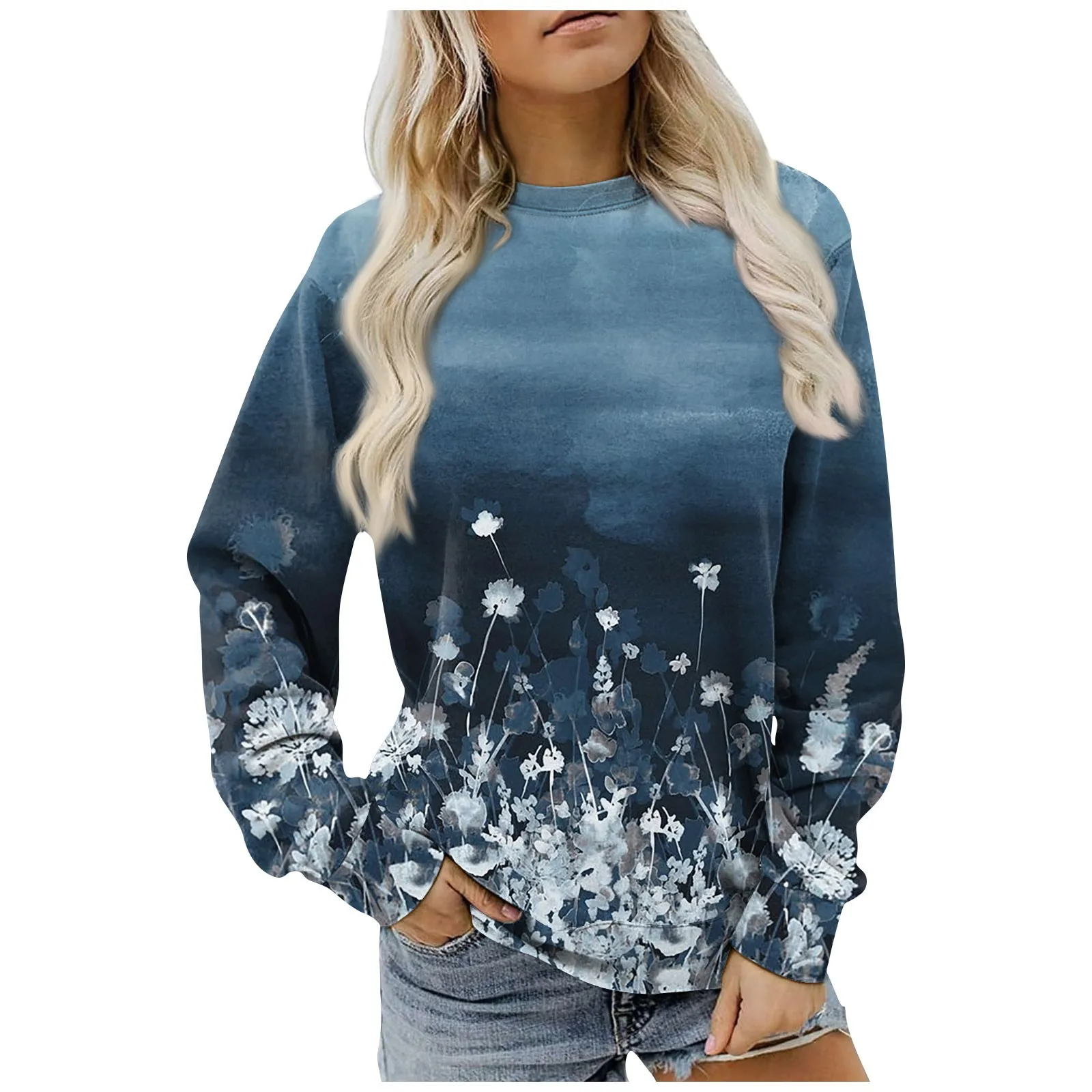 

Women'S Fashion Casual Long Sleeve Stripe Printed Round Neck Sweatshirt Top Simple And Fashionable New Women'S Loose Fitting Top