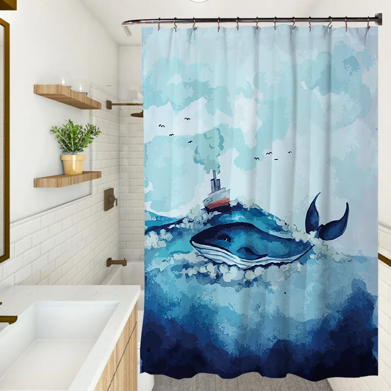 

Curtain Beach Ocean Boat Out To Sea Bridge Seaside Scenery Retro Shower Curtains Bathroom Sets with Hooks Nordic Style Shower