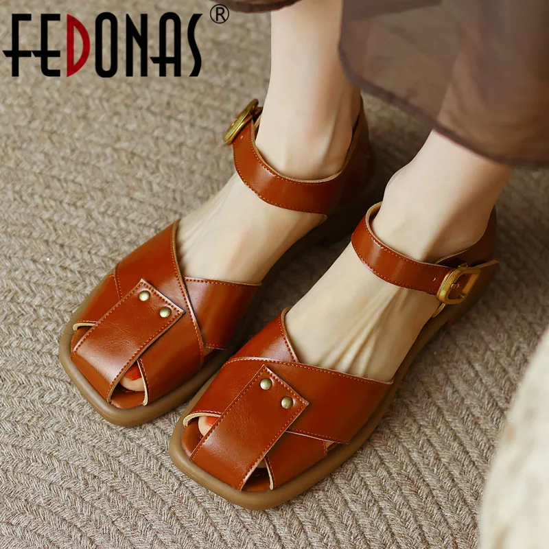 

Женские туфли на высоких каблуках FEDONAS, желтые туфли из натуральной кожи в стиле ретро, повседневная обувь на лето 2019