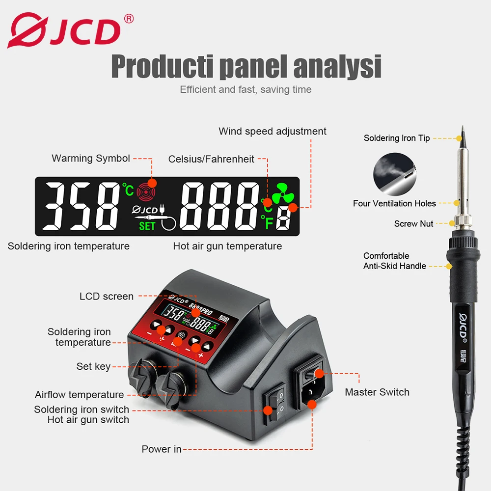 Фото Паяльная станция JCD 8898Pro 2-в-1 с ЖК-дисплеем, настенная, для ремонта телефонов, BGA, SMD, PCB, IC №3
