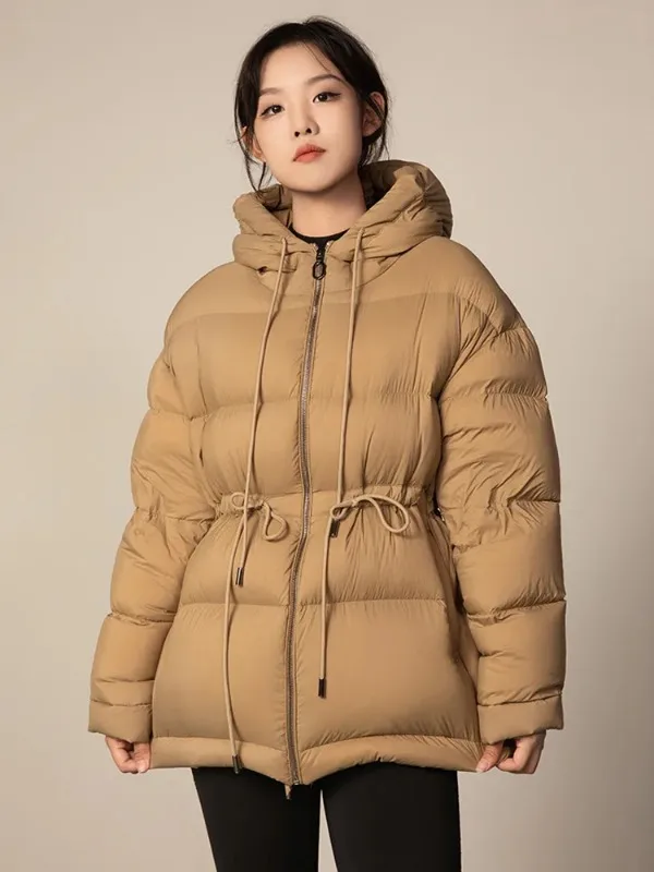 

Women's Winter Down Jacket Hooded Warmth Drawstring Parkas Outwear Female Casual Fluffy Puffer Coat 90% Duck Down Coats