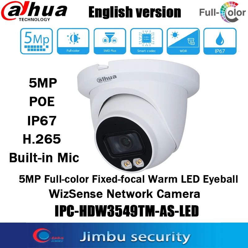 

IP-камера Dahua, полноцветная, 5 МП, встроенный СВЕТОДИОДНЫЙ фон, 1080P