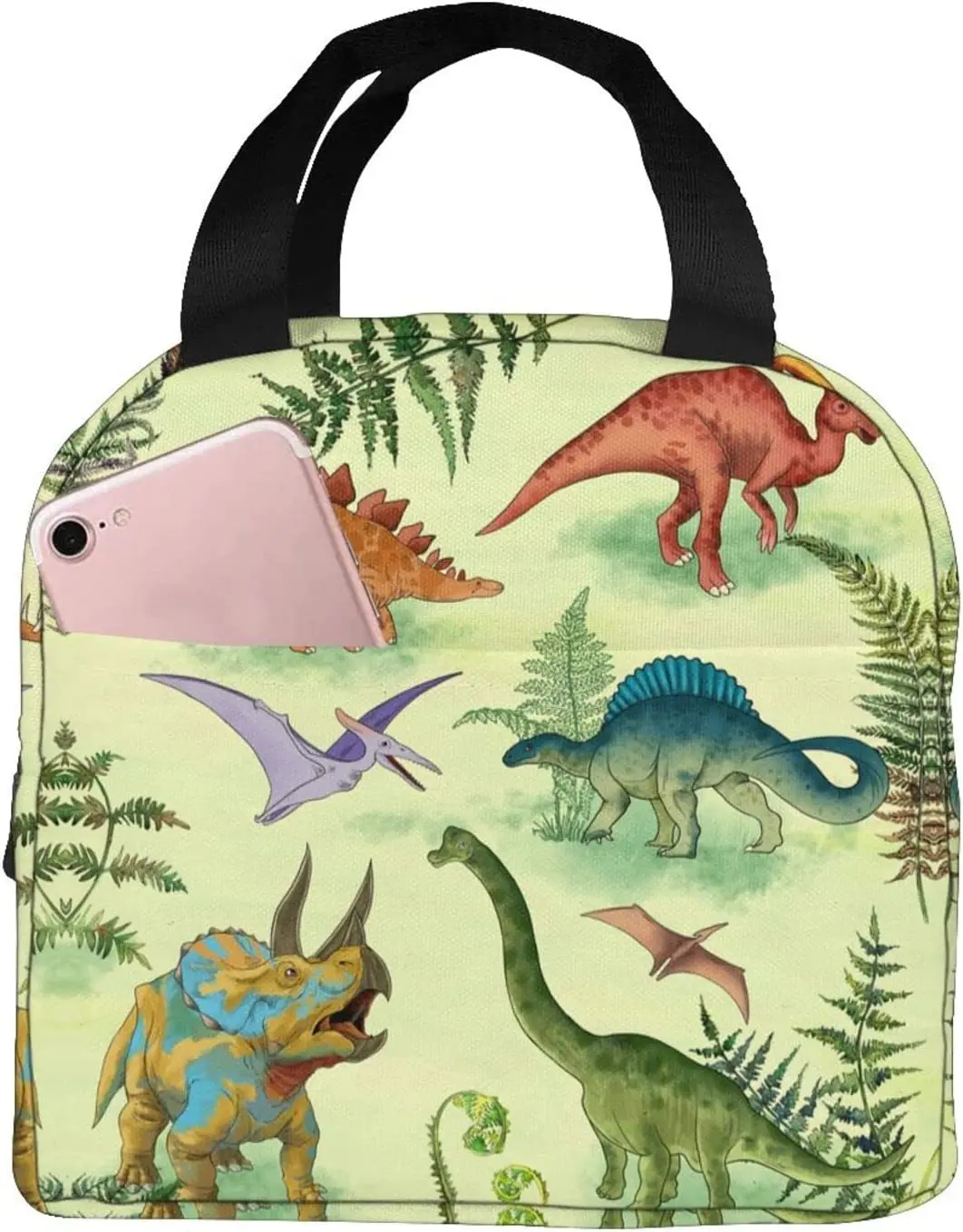 

Dinosaur Portable Lunch Bag Woman Waterproof Tote Shoulder Bags Small Handbags Purses Lunch Box,Shopping Office/School