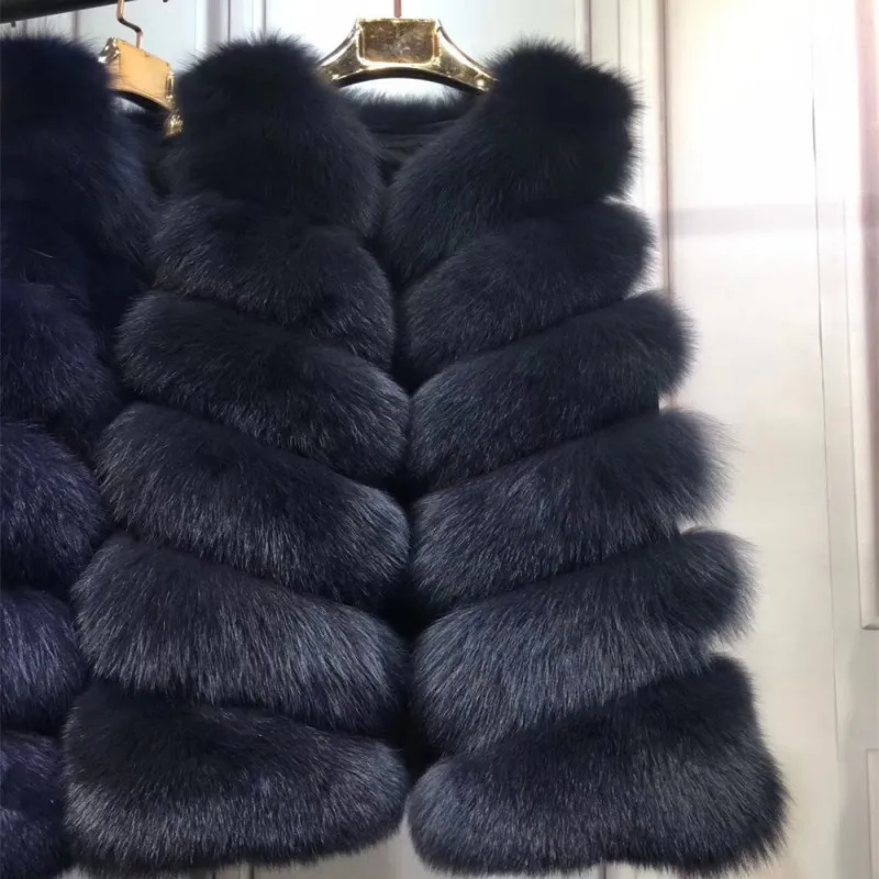 70CM Natural Real Fox Fur Vest Waistcoat Women Genuine Fox Fur Coat Gilet Long Jacket
