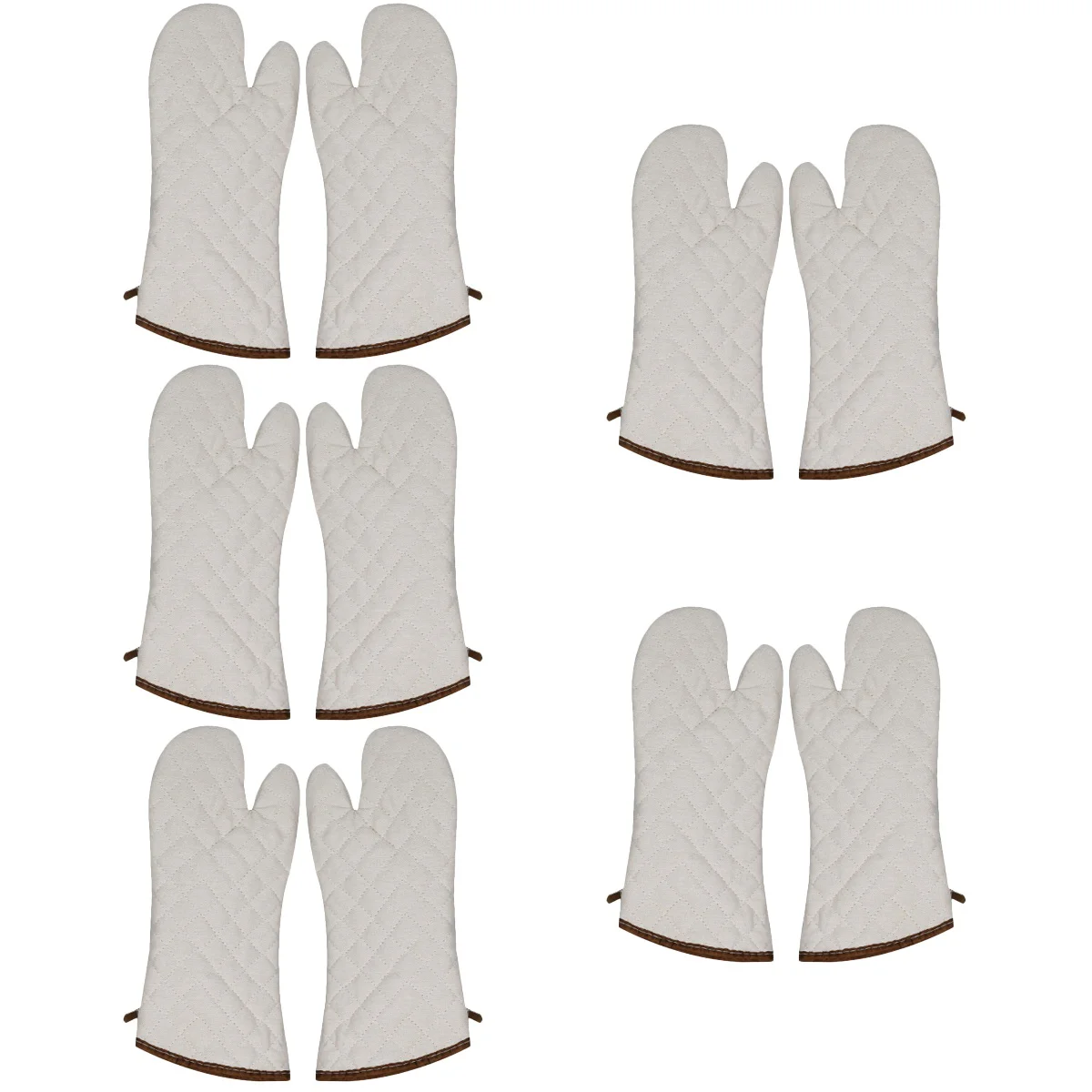 

5 Pairs of Cotton Cloth Oven Mittens Heat Resistant Oven Mitts Home Supply