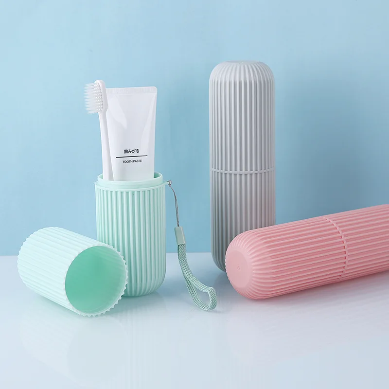 

Travel Storage Pp Portable Wash Cup Brush Home Bathroom Toothbrush Box Creative Vertical Stripe Mouthwash Cup Rack Storage Box