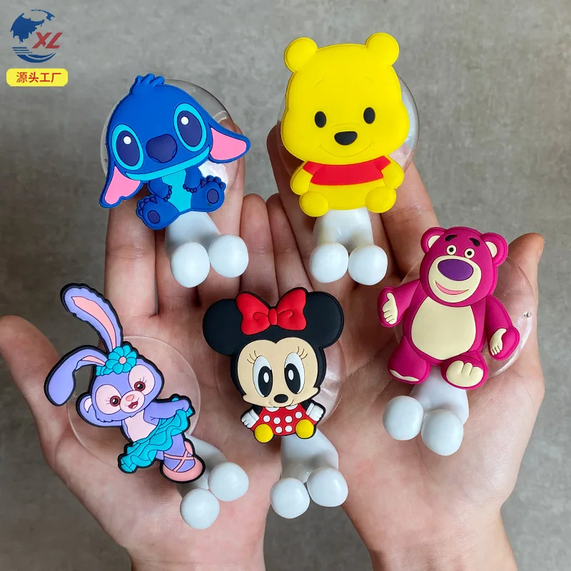 Cartoon Disney Stitch Toothbrush Holder Marvels Mickey Minnie Mouse Figure Wall Mounted Shelf for Bathroom Hangers Hook Suction