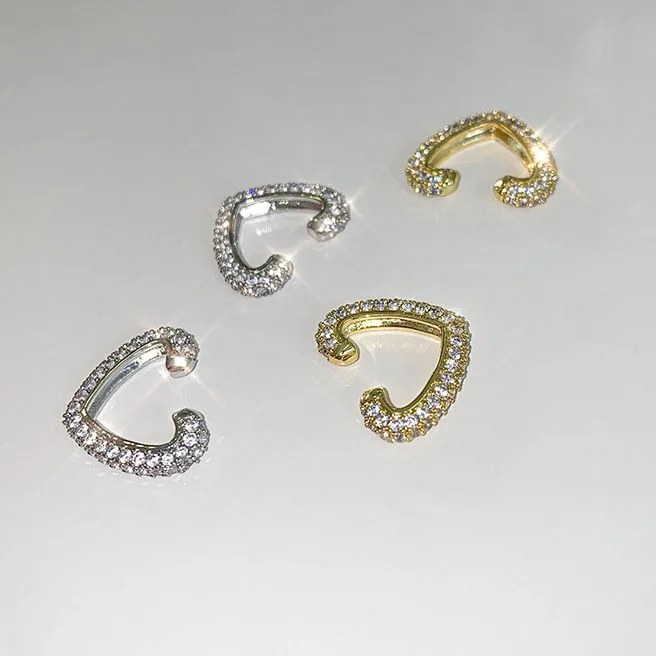 

French Vintage Love Heart Zircon Luxury Design Without Pierced Clip On Earrings For Women Charms Small Ear Clips Jewelry Gift