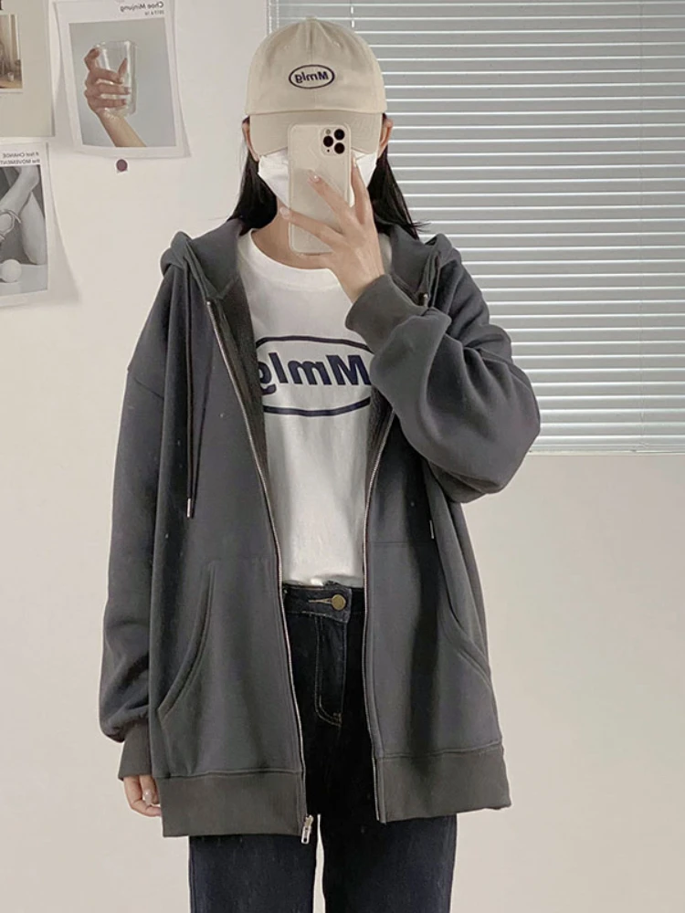 Женский свитшот Xgoth темно-серого цвета на весну и осень 2022 уличная куртка молнии