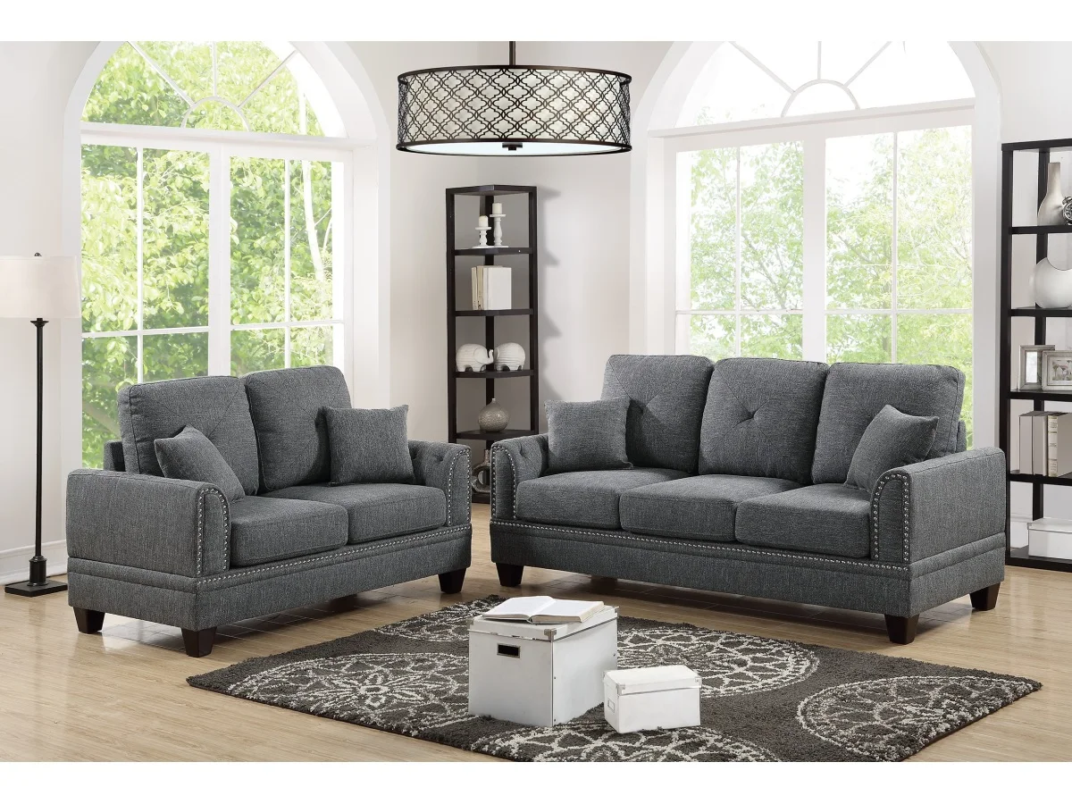 

Free Dropshipping Classic Living Room Couch Furniture Sofa And Loveseat Ash Black Blended Fabric 2pc Sofa Set