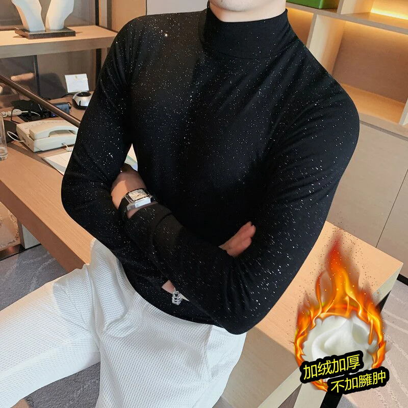 

Hot Winter Warm Men Mock Neck Basic Plain T-shirt Blouse Pullover Long Sleeve Top Male Outwear Slim Fit Stretch Fashion Sweater