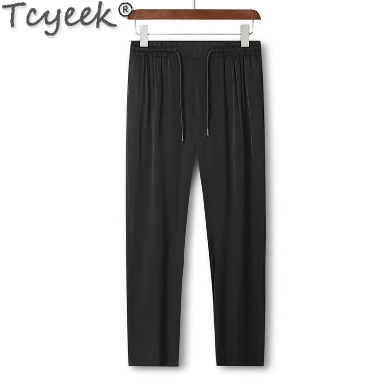 Tcyeek 92% Mulberry Silk Pants 2023 Fashion Casual Trousers for Men Men's Clothing Straight Pants Streetwear Pantalon Homme LM
