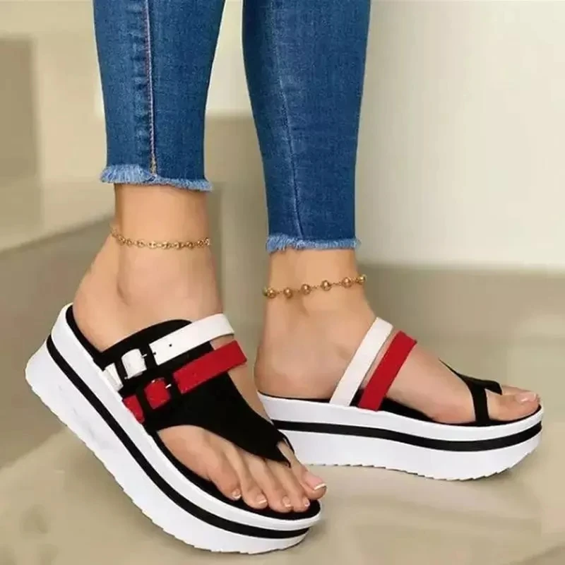 

2022 Summer Wedges Shoes for Women Open Toe Beach Female Sandals Multicolor Slingback Sandals Platform Ladies Sandals Plus Size