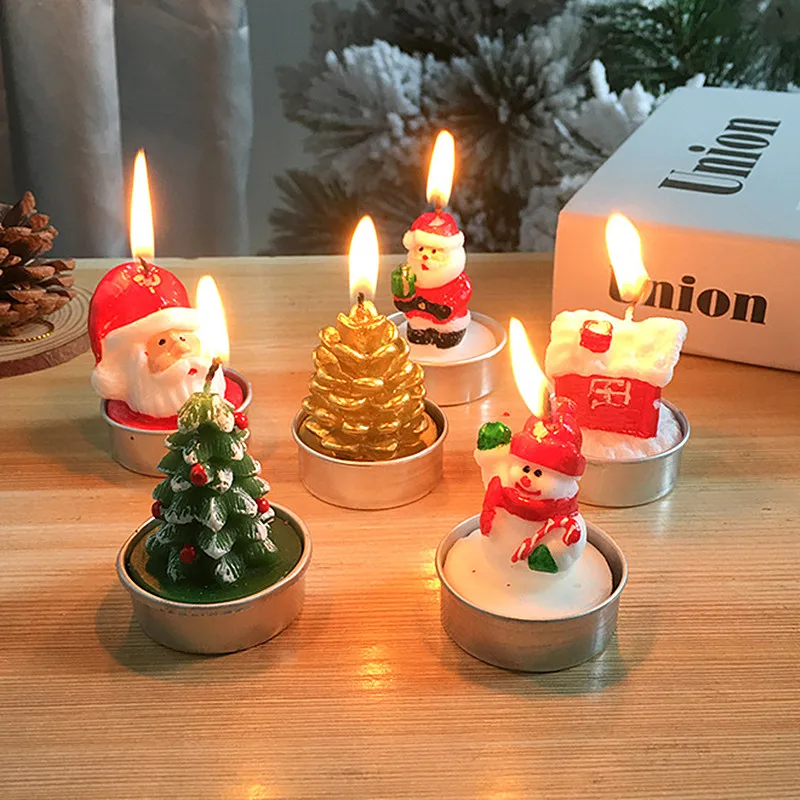 

Christmas Tealight Candles Handmade Colorful Santa Claus Snowman Tree Decorative Candle for Xmas Eve Party Decoration Candles