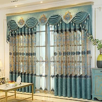 european style curtains for living dining room bedroom custom luxury hollow embroidered blue green window curtain room decor