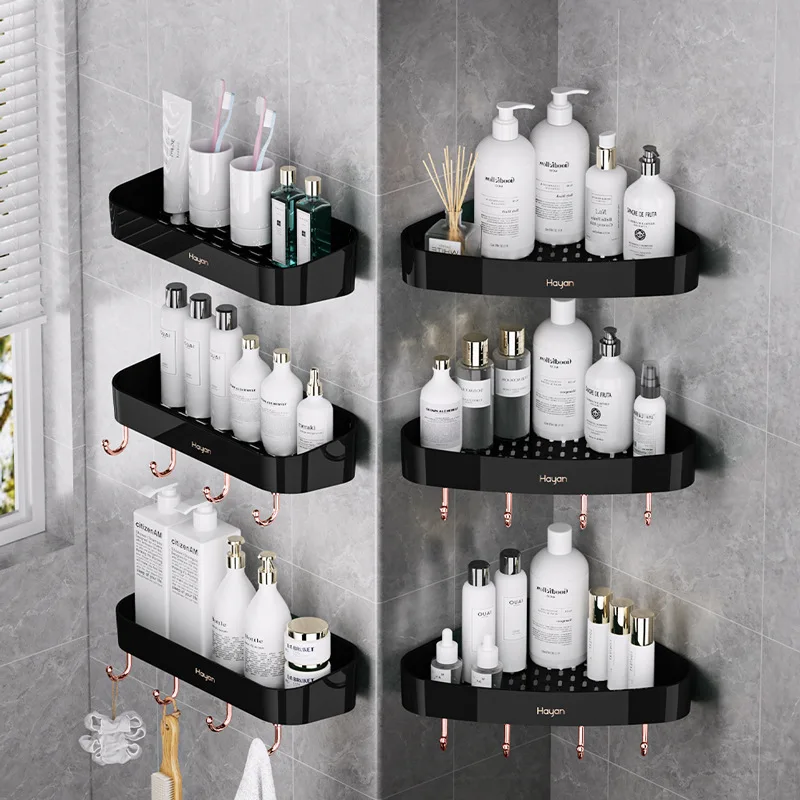 

Bathroom Shelf Storage Rack Wall-mounted Hook for Organizer Toilet Tripod Household Accessories Shower Organizer Corner Shelf
