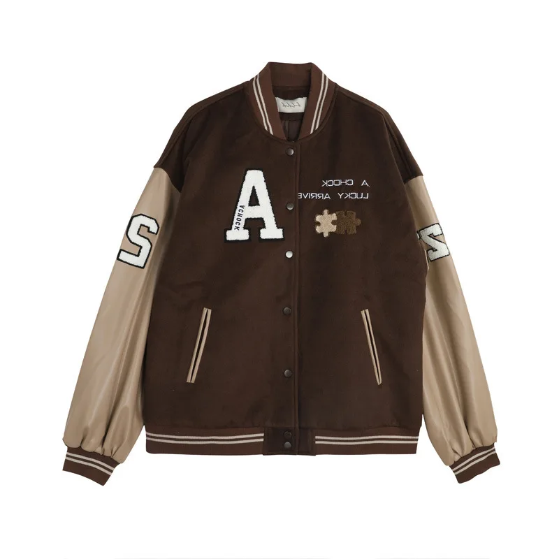 

2022 Spring European and American Flocking Baseball Jacket Men's and Women's Street Fashion Brand Loose Sports Splicing Fashion