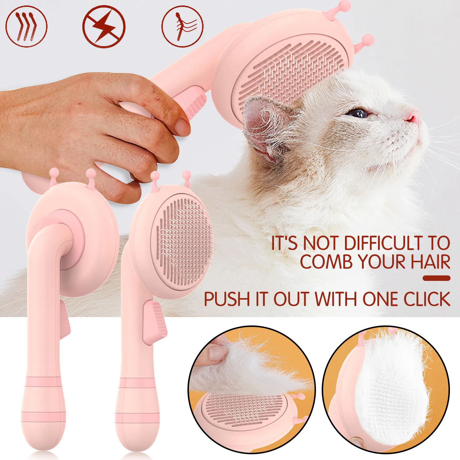 

Щетка для домашних животных с тыквой, самоочищающаяся щетка для вычесывания собак и кошек, расческа для ухода за домашними питомцами, спута...