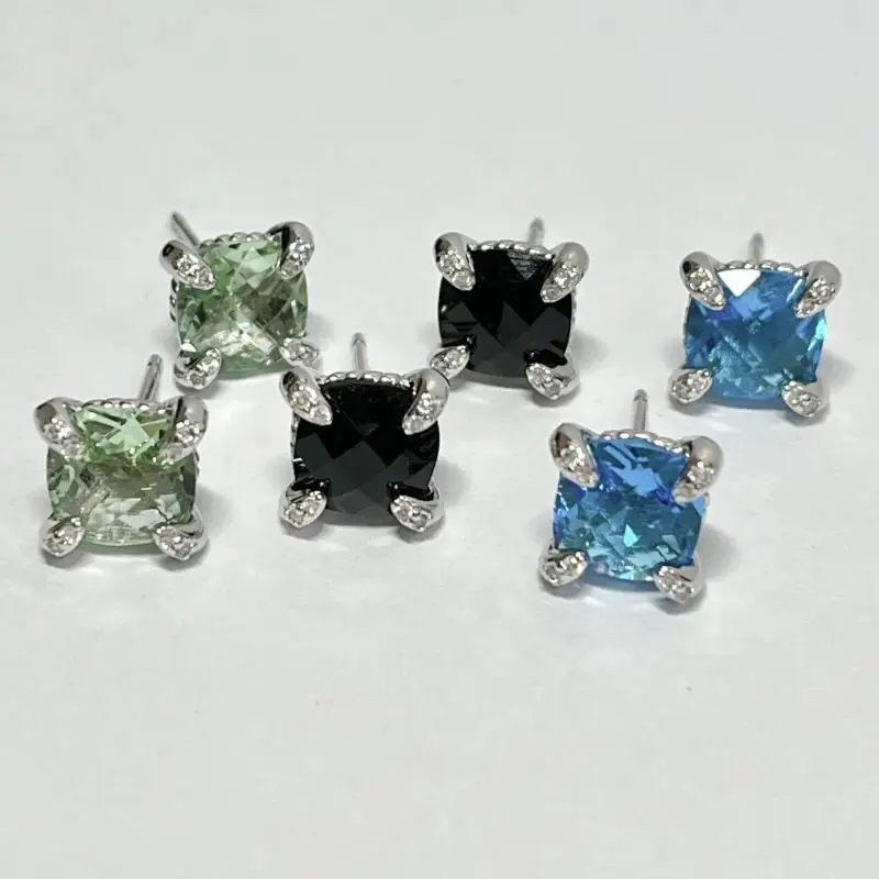 

David Yurman Elegant Ladies Earrings Inlaid with Square Black Zircon Studs Vintage Jewelry for Women Wedding Party Banquent Gift