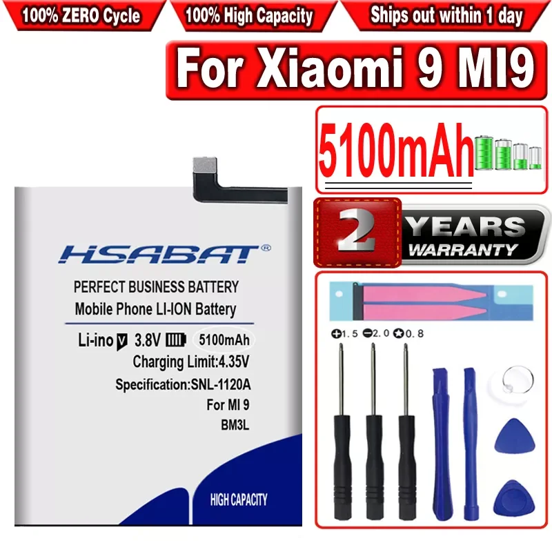 

2023New HSABAT 5100mAh BM3L Battery for Xiaomi 9 MI9 M9 MI 9 Replacement Batteries bateria