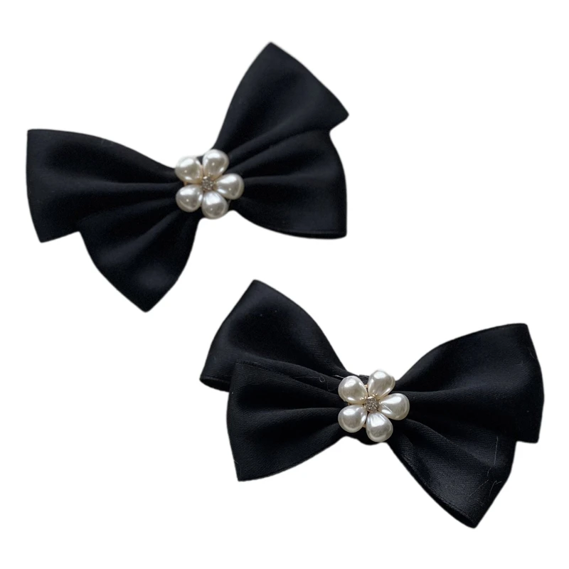 

N58F Handmade Bow Knot Shoe Buckle with Pearl Shoe Clips Wedding Shoe Decoration Charms DIY Crafts Findings Accessory