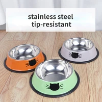 pet bowl cat face printing color steel dog bowl non slip anti overturning stainless steel dog food bowl pet bowl pet supplies