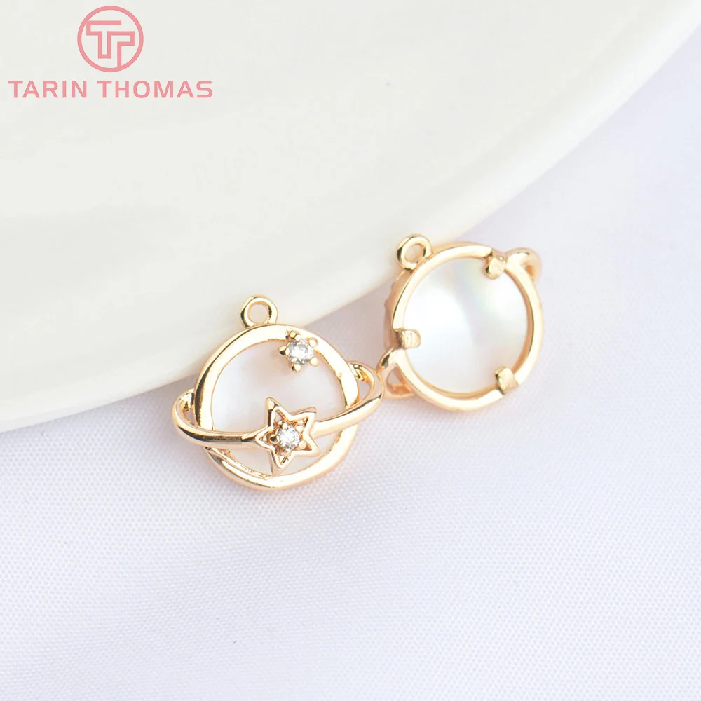 

(4802)4PCS 12x9.5MM 24K Gold Color Brass with Zircon Planet Charms Pendants High Quality DIY Jewelry Making Findings Wholesale
