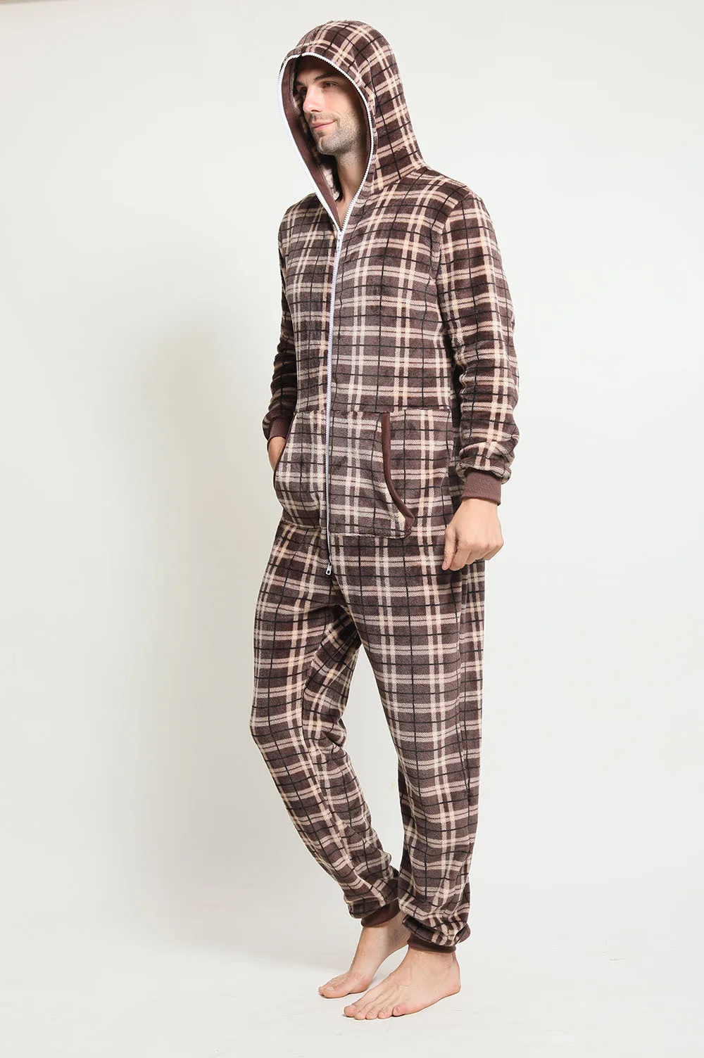 2022 Sleepwear for Men Pajamas Hoodies Robe Flannel Plaid One Piece Full Zipper Mens Onesie Long-sleeved Plaid Pijamas Hombre