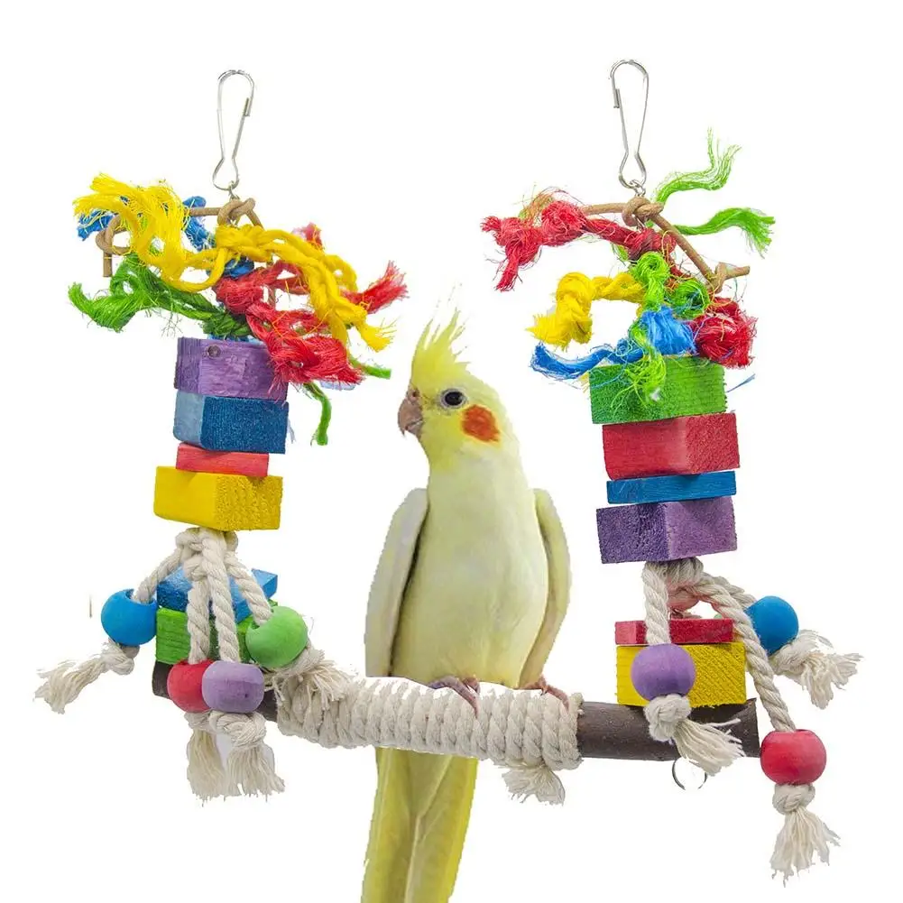 

Parrot Colorful Cotton Rope Swing Toy Hanging Stand Pole Bird Cage Accessories For Relieves Boredom