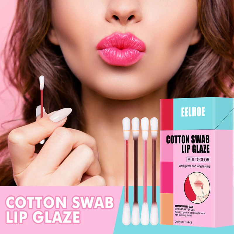 

Long Lasting Waterproof Dyed Lip Glaze Cotton Swab Lip Disposable Gloss Liquid Lipstick Lip Cosmetic Tobacco Box Matte Makeup