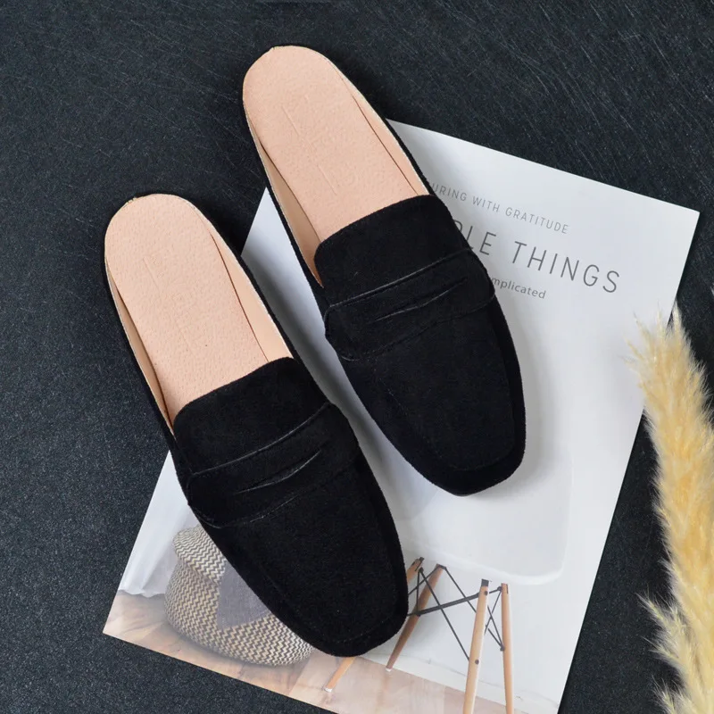 Кожаные тапочки baotou женские полутапочки и лета 2024 ленивые с мягкой подошвой