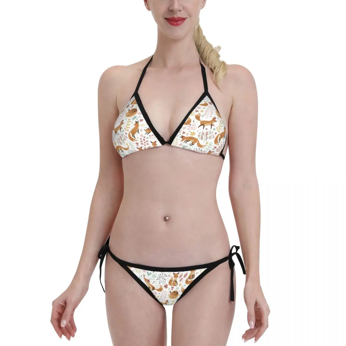 

Fox Pattern Sexy Bodysuit Bikini Sets 2022 New Swimsuit Animal Cute Creature Women Thong Bathing Suit Beachwear Set