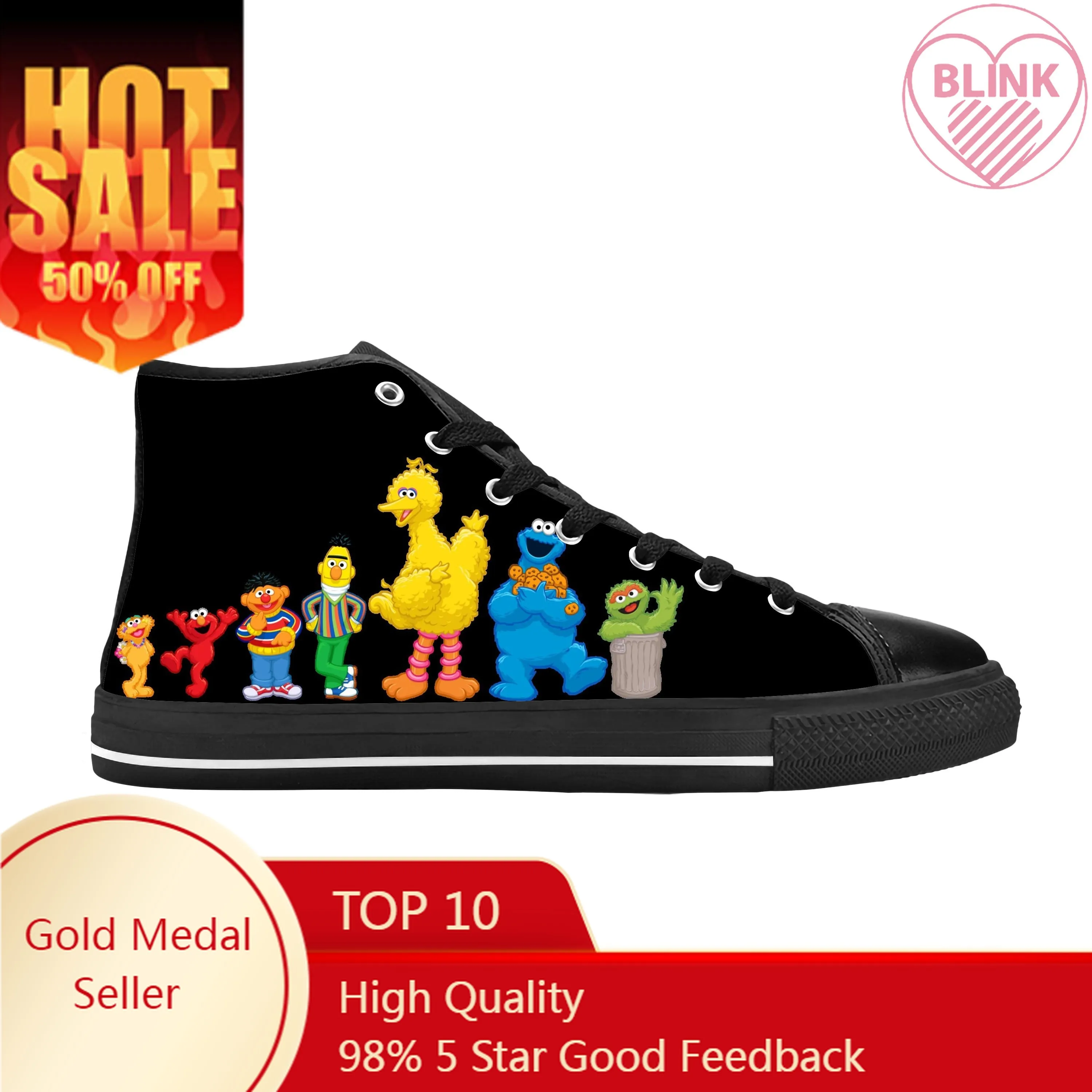 

Sesame Street Elmo Cookie Monster Muppet Cartoon Casual Cloth Shoes High Top Comfortable Breathable 3D Print Men Women Sneakers