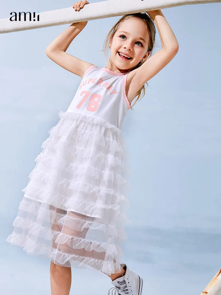 

Amii Kids Dress for Girls Sleeveless 2022 Summer A Line Cute Children Party Shirt Dresses Teens Clothes 22040068